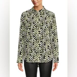 Karl Lagerfeld geo print button down top size large green black